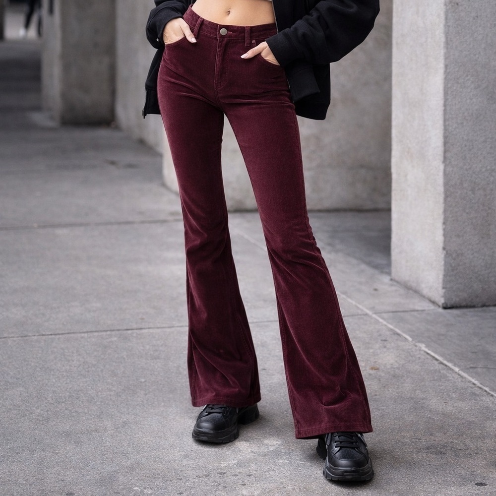NWT DIESEL Women's Wine Red Corduroy Flare Pants y2k hippy boho 29